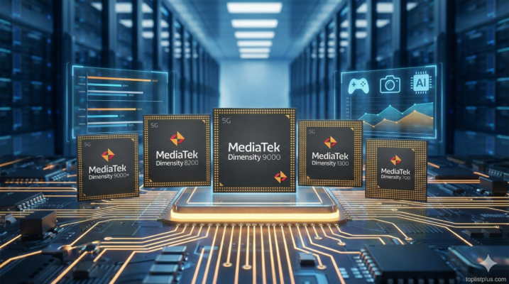 ภาพกราฟิกแสดงชิปประมวลผล MediaTek Dimensity รุ่นต่างๆ วางเรียงกันบนแผงวงจร พร้อมฉากหลังแสดงข้อมูลประสิทธิภาพ ใช้ประกอบบทความว่า Dimensity คืออะไร แต่ละรุ่นต่างกันยังไง