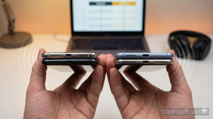 ภาพระยะใกล้เปรียบเทียบช่องลำโพงด้านล่างของสมาร์ทโฟนสองรุ่น ประกอบบทความ โทรศัพท์ ลำโพงคู่ เสียงดี รุ่นไหนดี