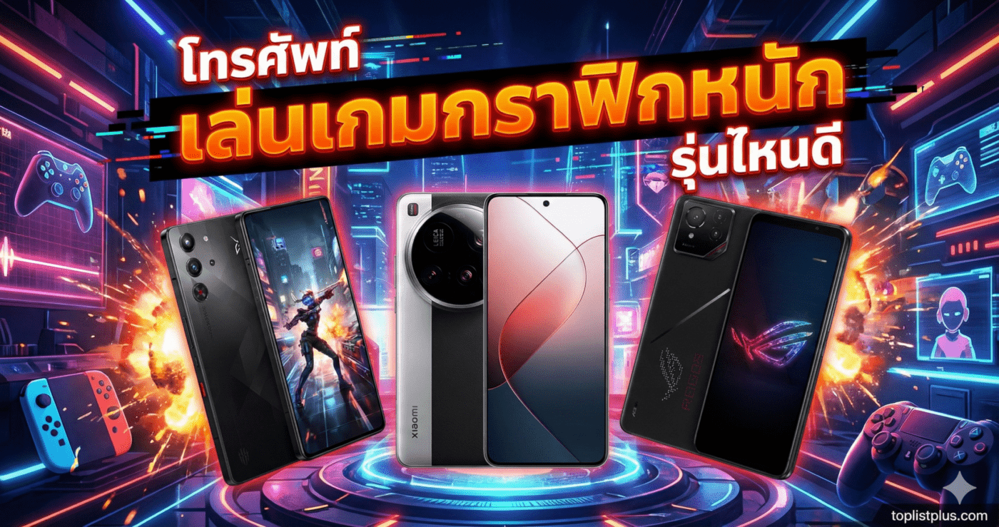 ภาพหน้าปกบทความ SEO หัวข้อ "โทรศัพท์ เล่นเกมกราฟิกหนัก รุ่นไหนดี" แสดงสมาร์ทโฟน Xiaomi 14 Ultra, REDMAGIC 9 Pro และ ROG Phone 8 Pro พร้อมข้อความเด่นและพื้นหลังธีมเกมมิ่งสุดอลังการ