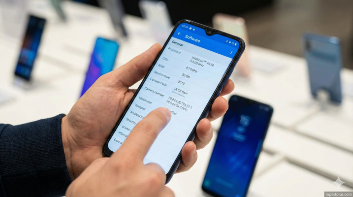 ภาพประกอบแสดงการตรวจสอบข้อมูลบนหน้าจอโทรศัพท์มือถือ ซึ่งเป็นขั้นตอนหนึ่งในวิธีดูสเปกโทรศัพท์ Android ก่อนซื้อ