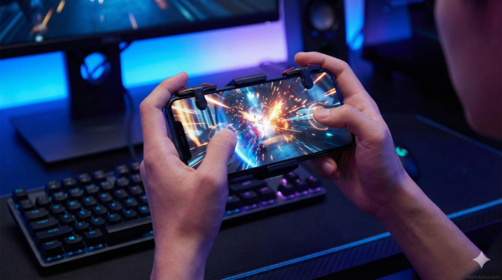 คนเล่นเกมบนมือถือพร้อมจอยเสริม ภาพประกอบบทความ วิธีเลือกมือถือเล่นเกม
