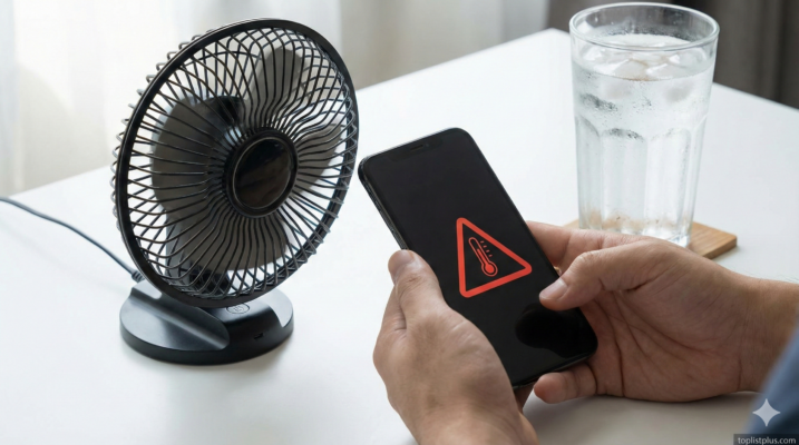 วิธีแก้เครื่องร้อนด้วยการใช้พัดลมเป่าโทรศัพท์มือถือที่กำลังแจ้งเตือนอุณหภูมิสูง
