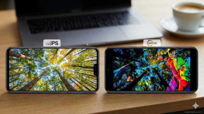 ภาพเปรียบเทียบความแตกต่างของการแสดงผลสีและความคมชัดระหว่างหน้าจอ IPS (ด้านซ้าย) และหน้าจอ AMOLED (ด้านขวา) บนสมาร์ทโฟน เพื่อประกอบการตัดสินใจว่า จอ IPS vs AMOLED เลือกอันไหนดี