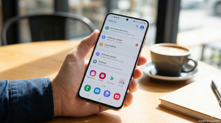 "ภาพประกอบบทความ \"One UI ดีไหม\" แสดงหน้าจอ One UI บนมือถือ Samsung ที่อยู่ในมือของผู้ใช้งาน"