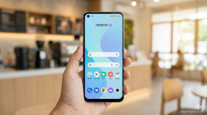 ภาพหน้าจอสมาร์ทโฟนแสดงหน้าตาอินเทอร์เฟซที่สวยงามและลื่นไหล เพื่อประกอบบทความรีวิว realme UI ดีไหม