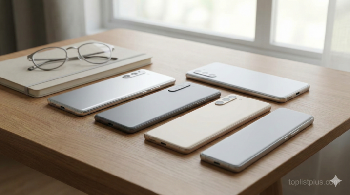 รูปภาพประกอบบทความ FAQ เกี่ยวกับการเลือก โทรศัพท์ บางเบา รุ่นไหนดี แสดงสมาร์ทโฟนดีไซน์บางเฉียบหลายเครื่องบนโต๊ะไม้