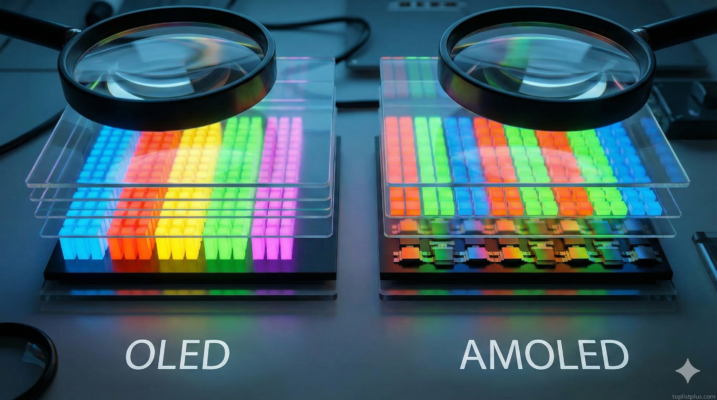 ภาพจำลองโครงสร้างพิกเซลภายใน เพื่อเปรียบเทียบให้เห็นว่า จอ OLED vs AMOLED ต่างกันยังไง