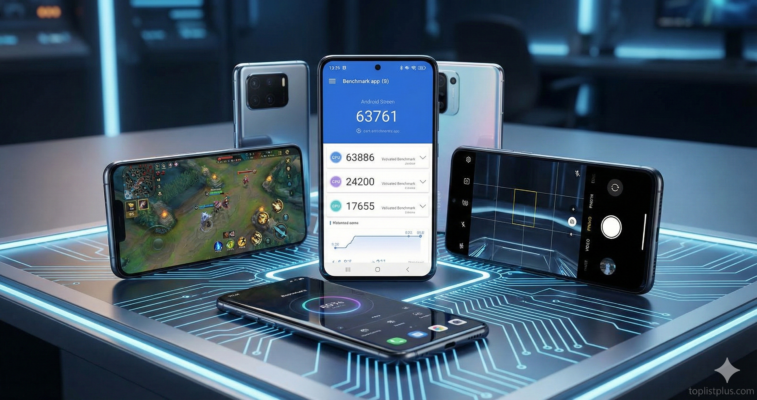 รูปภาพกราฟิกประกอบหัวข้อเคล็ดลับการเลือกซื้อ โทรศัพท์ Android สเปกแรง รุ่นไหนดี แสดงองค์ประกอบของชิปประมวลผลและประสิทธิภาพตัวเครื่อง