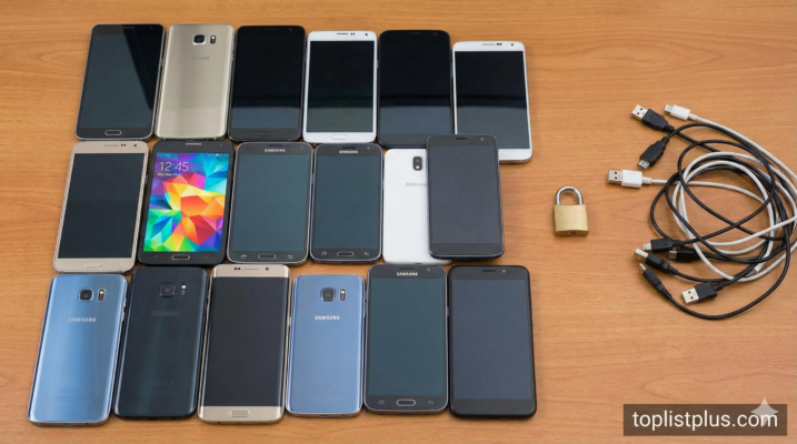 ภาพรวมโทรศัพท์มือถือ Android หลากหลายรุ่น แสดงถึงความหลากหลายซึ่งเป็นส่วนหนึ่งของข้อดี–ข้อเสียของโทรศัพท์ Android