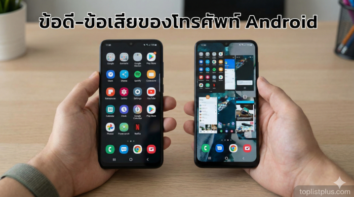 ภาพประกอบบทความเปรียบเทียบการใช้งานบนหน้าจอโทรศัพท์มือถือสองเครื่อง เพื่อประกอบหัวข้อ ข้อดี–ข้อเสียของโทรศัพท์ Android