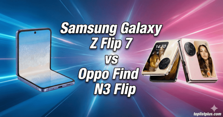 Samsung Galaxy Z Flip 7 vs Oppo Find N3 Flip รูปภาพเปรียบเทียบดีไซน์และหน้าจอพับของ Samsung Galaxy Z Flip 7 vs Oppo Find N3 Flip โทรศัพท์มือถือจอพับสองรุ่นยอดนิยม
