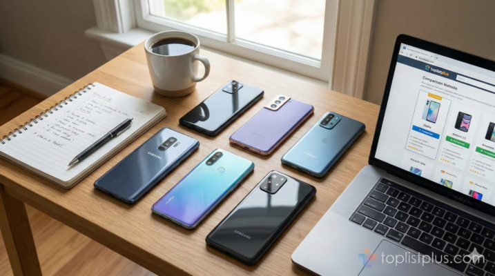 ภาพประกอบบทความคำถามที่พบบ่อยเกี่ยวกับการเลือกซื้อ โทรศัพท์ รุ่นไหนดี โดยมีสมาร์ทโฟนหลายเครื่องวางเรียงกัน