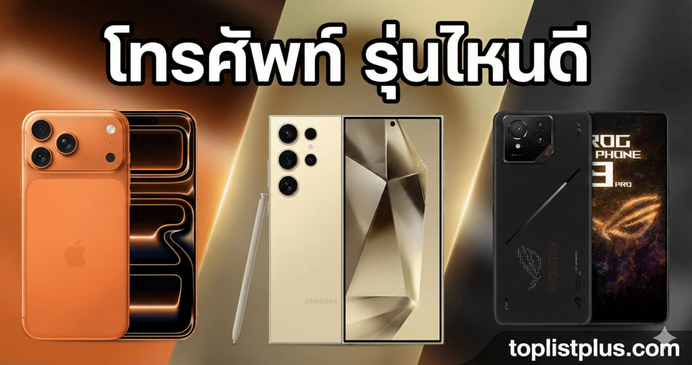 ภาพหน้าปกบทความ SEO รวมรูปโทรศัพท์มือถือรุ่นใหม่ล่าสุด ประกอบด้วย iPhone, Samsung Galaxy S Ultra และ ASUS ROG Phone เพื่อเป็นข้อมูลประกอบการตัดสินใจเลือกซื้อ 'โทรศัพท์ รุ่นไหนดี