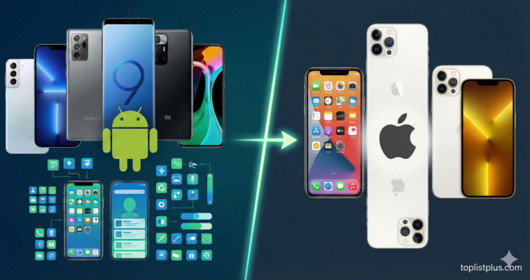 ภาพเปรียบเทียบระบบปฏิบัติการ Android คืออะไร ต่างจาก iPhone ยังไง โดยแสดงสมาร์ทโฟนหลายรุ่น