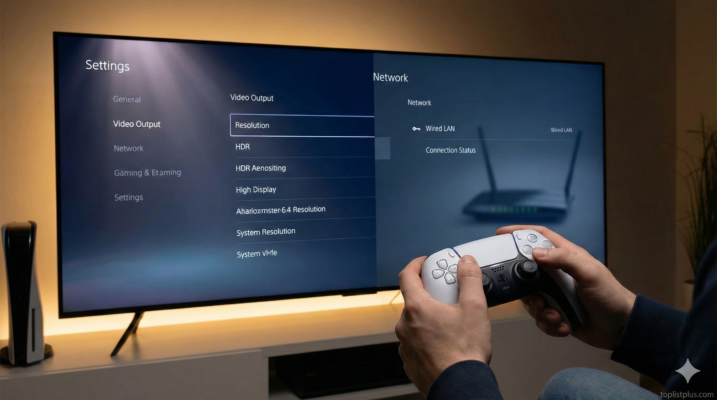 ภาพหน้าจอเมนูการตั้งค่าและจอย DualSense สำหรับบทความวิธีตั้งค่า PS5 ให้ภาพสวยและเน็ตแรงที่สุด