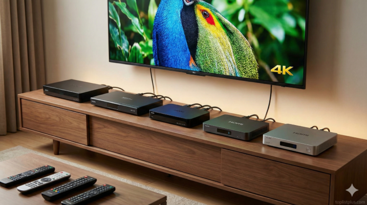 ภาพรวมกล่องทีวีดิจิตอลหลากหลายรุ่นพร้อมรีโมทคอนโทรล วางเรียงกันเพื่อประกอบการตัดสินใจว่า กล่องทีวีดิจิตอล ยี่ห้อไหนดี ในบทสรุปการรีวิว