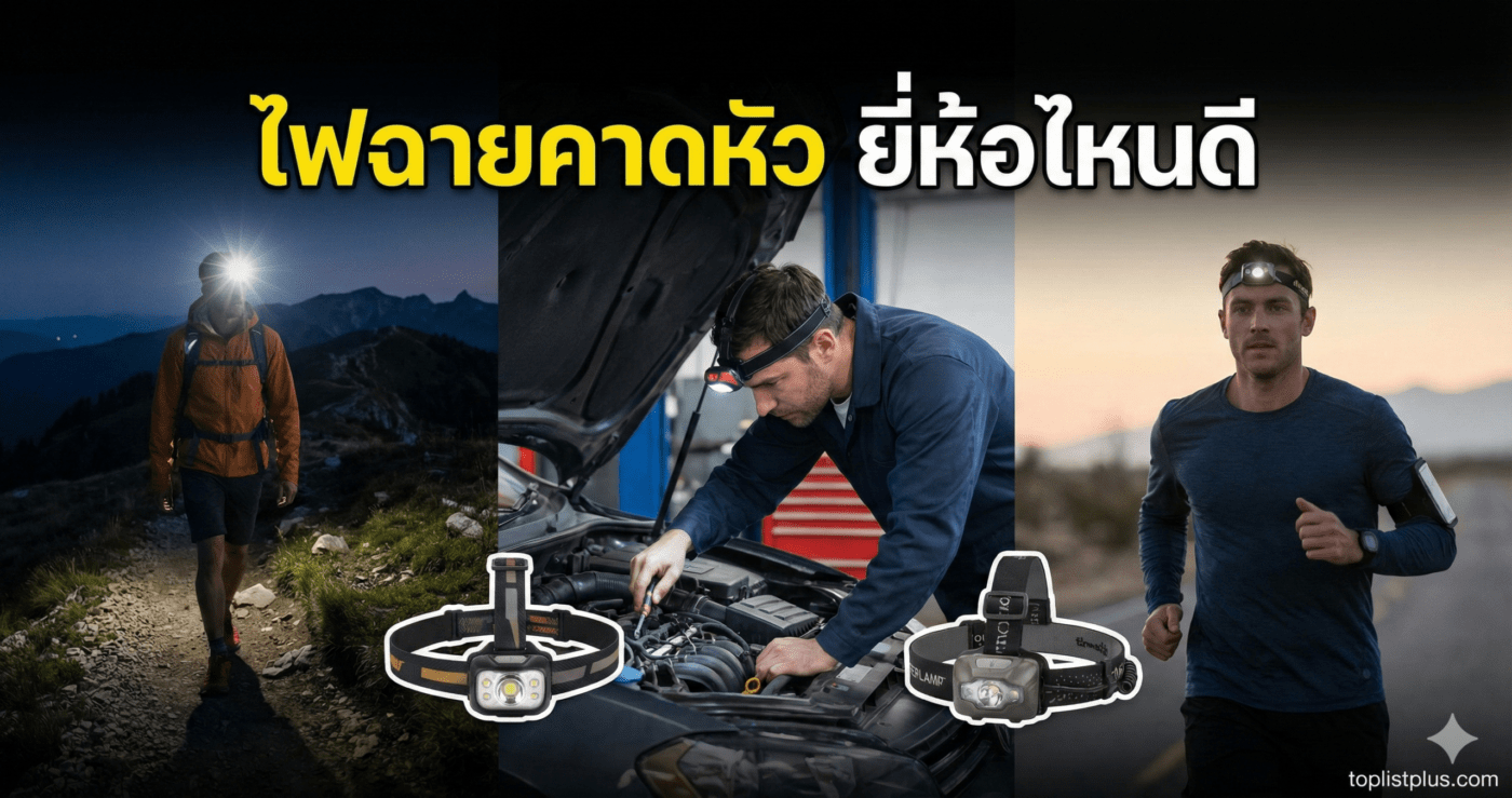 รูปภาพหน้าปกบทความรีวิว ไฟฉายคาดหัว ยี่ห้อไหนดี โดย toplistplus.com