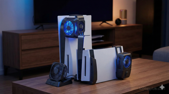 ตัวอย่างพัดลมระบายความร้อน PS5 หลากหลายรุ่นที่ติดตั้งกับเครื่อง เพื่อประกอบการตัดสินใจว่า พัดลมระบายความร้อน PS5 ยี่ห้อไหนดี
