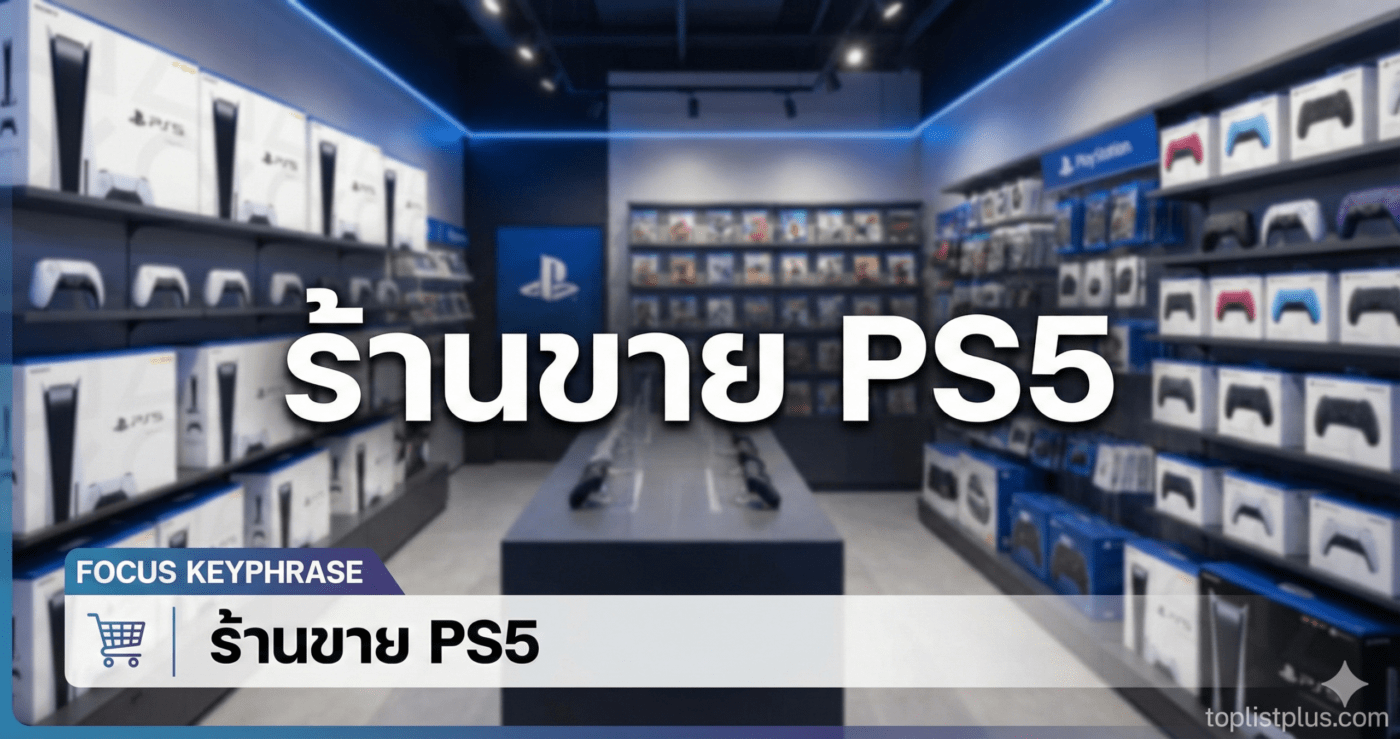ภาพหน้าปกบทความแนะนำ ร้านขาย PS5 แสดงบรรยากาศภายในร้านเกมที่มีสินค้าวางจำหน่าย