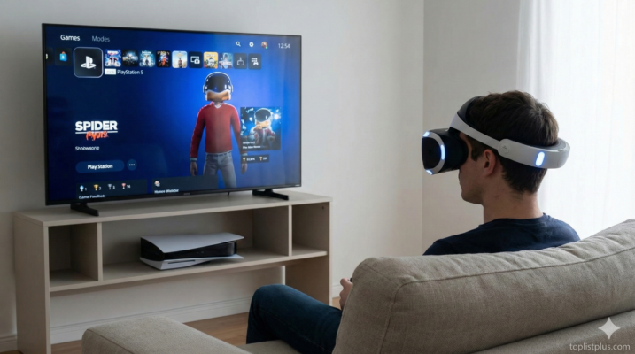 ผู้ชายกำลังเล่นเกมด้วยแว่น PlayStation VR บนเครื่อง PS5 ประกอบบทความ แว่น VR สำหรับ PS5 รุ่นไหนดี