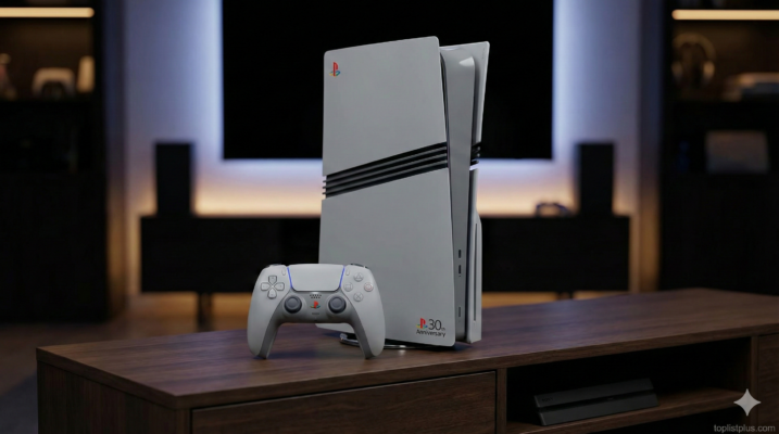 ภาพเครื่องจริงประกอบบทความ รีวิว PlayStation 5 Pro 30th Anniversary Limited Edition ดีไซน์สีเทาคลาสสิก พร้อมจอย DualSense