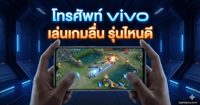 ภาพหน้าปกรีวิวแนะนำ โทรศัพท์ vivo เล่นเกมลื่น รุ่นไหนดี แสดงสมาร์ทโฟนกำลังเล่นเกมอย่างลื่นไหล